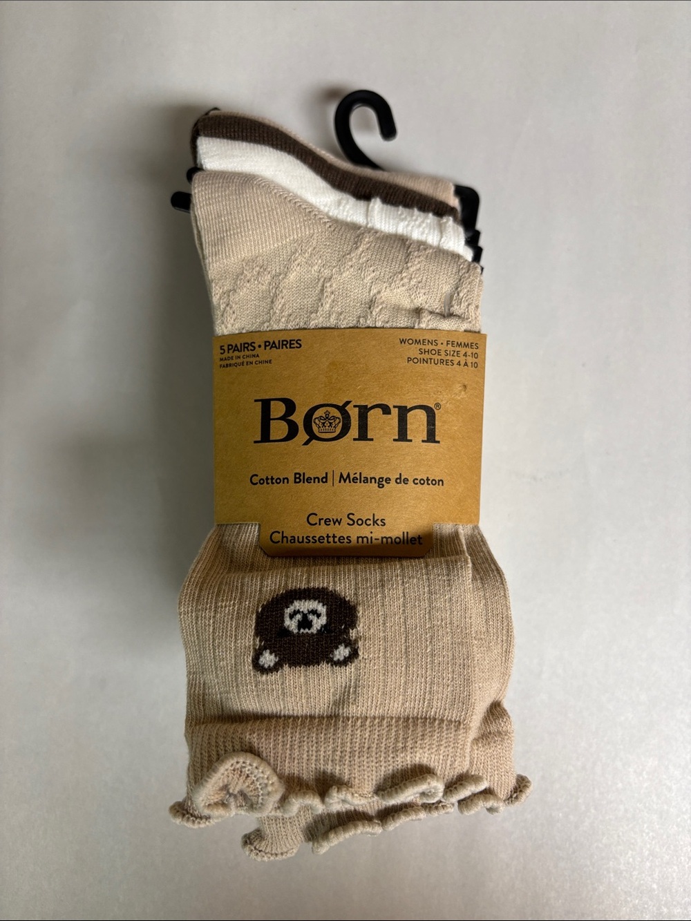 New Born Socks Women’s 5 Pair Tan Brown Bear Crew Sock Casual Activewear